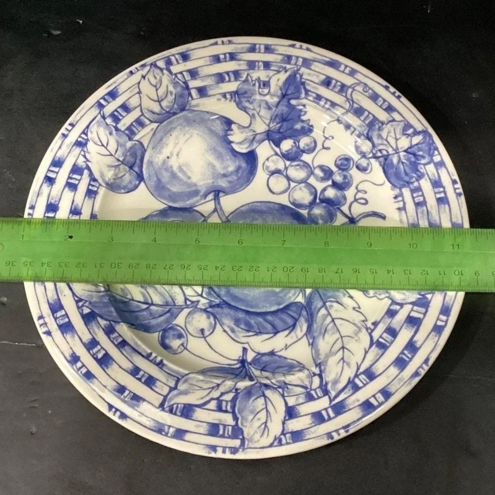 Pier 1 Imports Fruit Themed Dinner Plates, Set of 2, Vtg Hand Painted Dinnerware